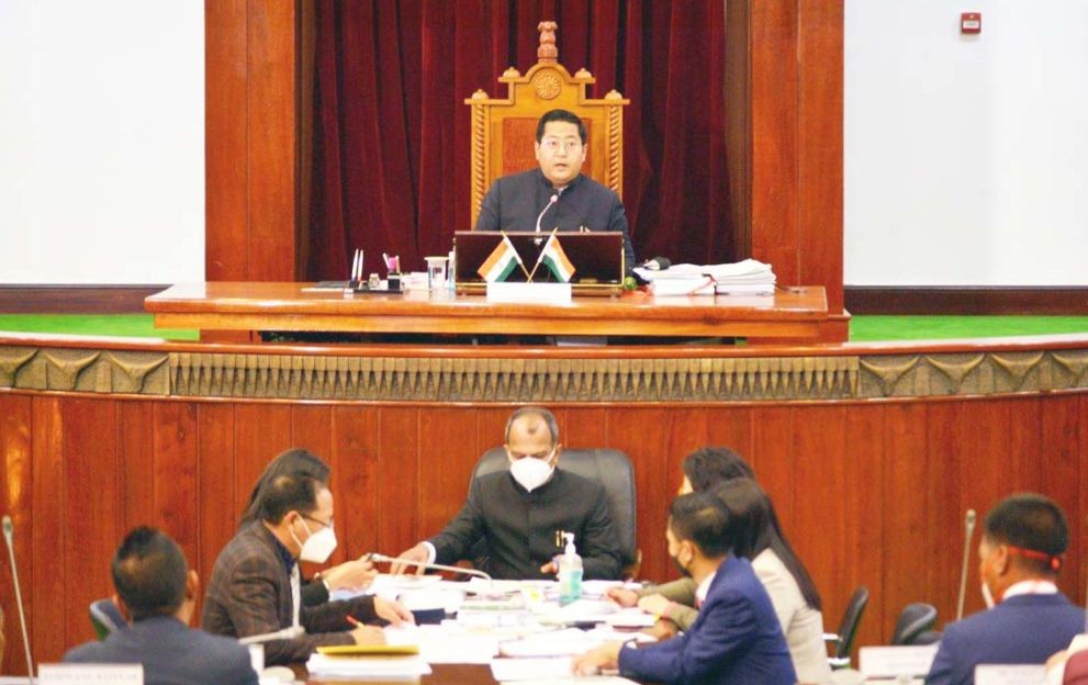 NLA Speaker Sharingain Longkumer addressing the House on the concluding day of the 7th Session of the 13th NLA on February 19. (DIPR Photo)